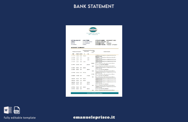 modello Excel di estratto conto della Banca nazionale greca in stile verificato